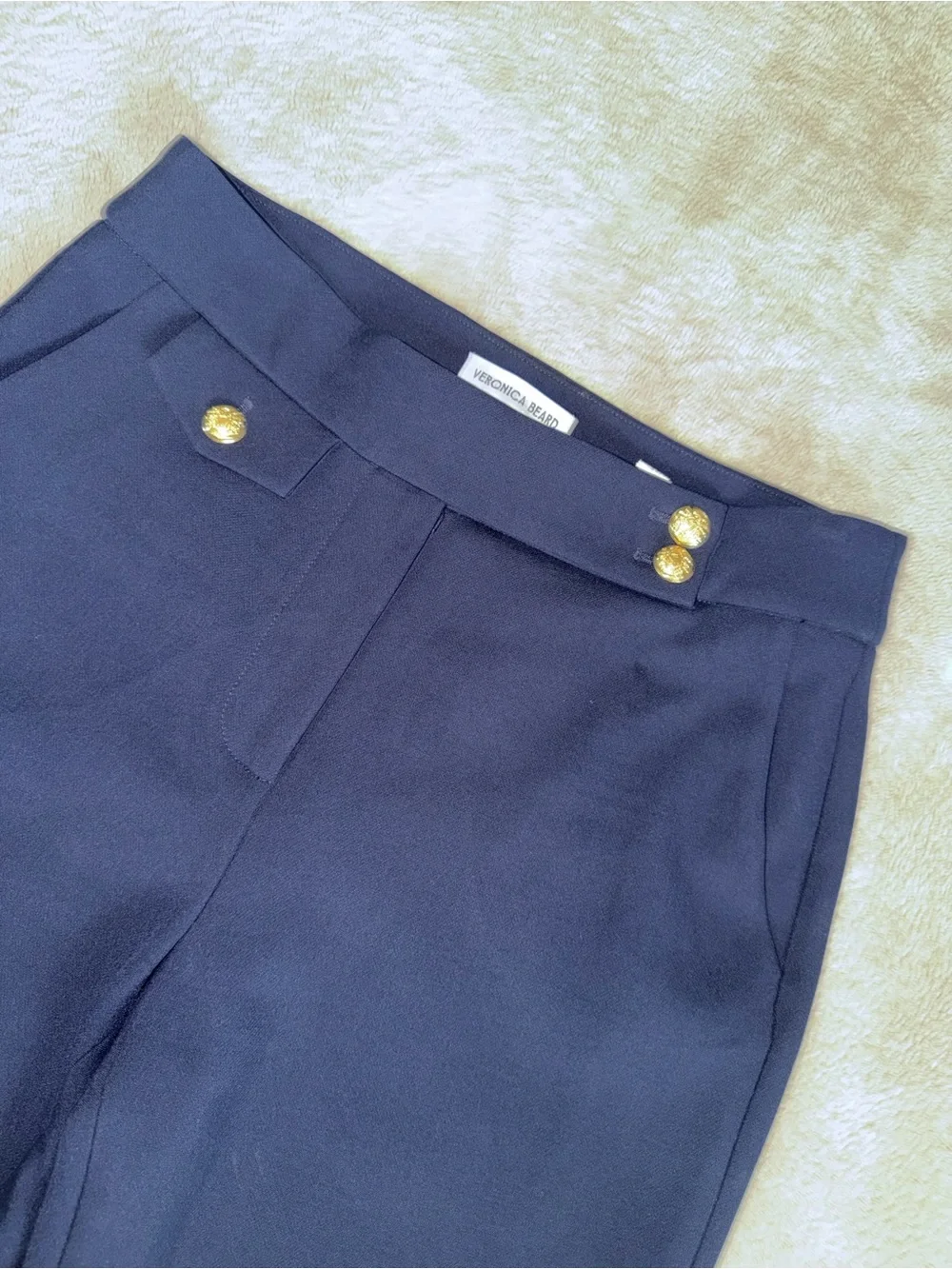 Veronica Beard Renzo Crest Button Pant Women’s 6 Navy Cropped Slim Leg Pant